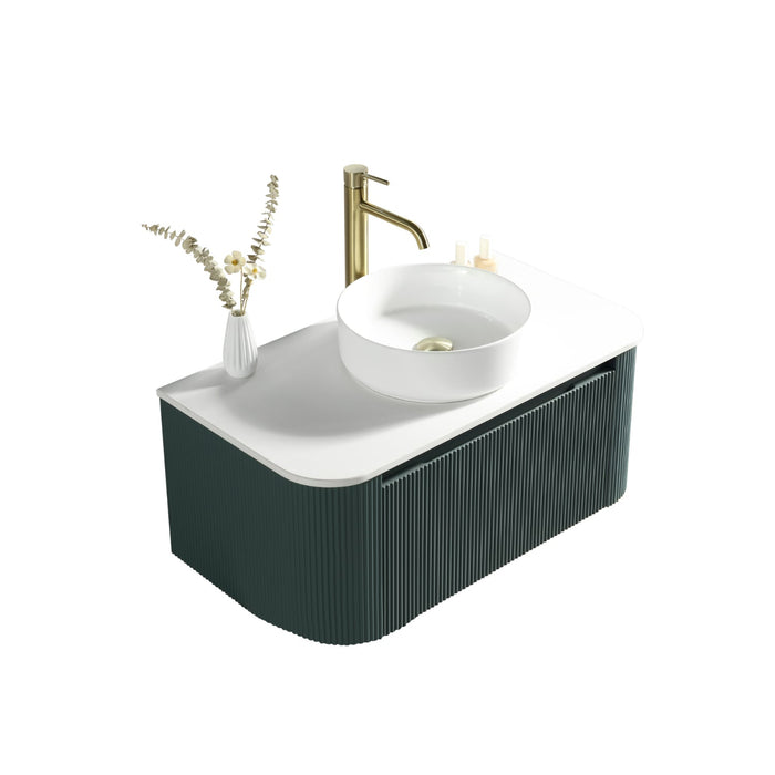 Tailored Flauto 1 Drawer Fluted Wall Hung Curve Corner Vanity Unit with Sintered Stone Countertop