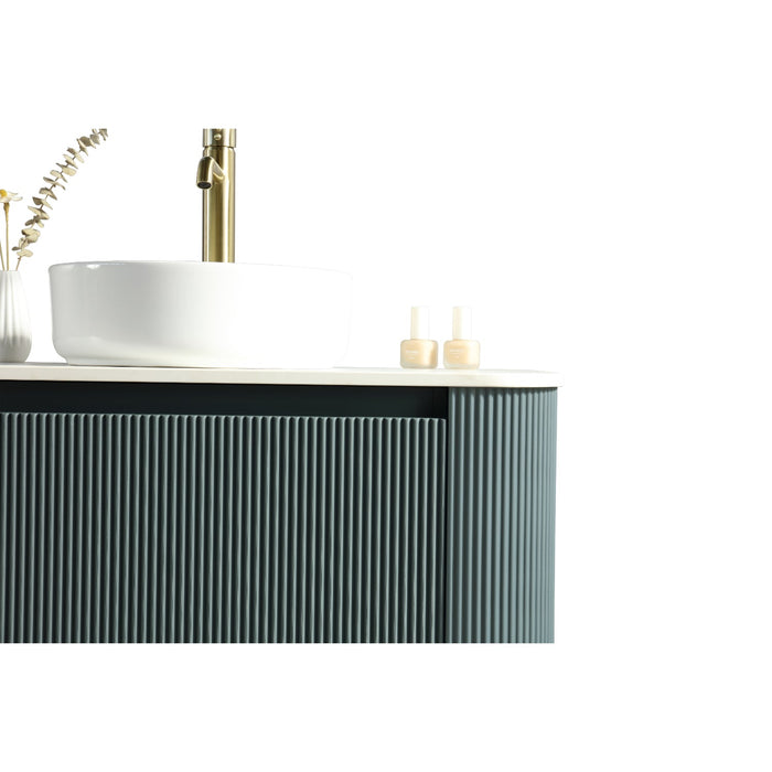 Tailored Flauto 1 Drawer Fluted Wall Hung Curve Corner Vanity Unit with Sintered Stone Countertop