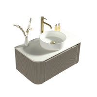 Tailored Flauto 1 Drawer Fluted Wall Hung Curve Corner Vanity Unit with Sintered Stone Countertop