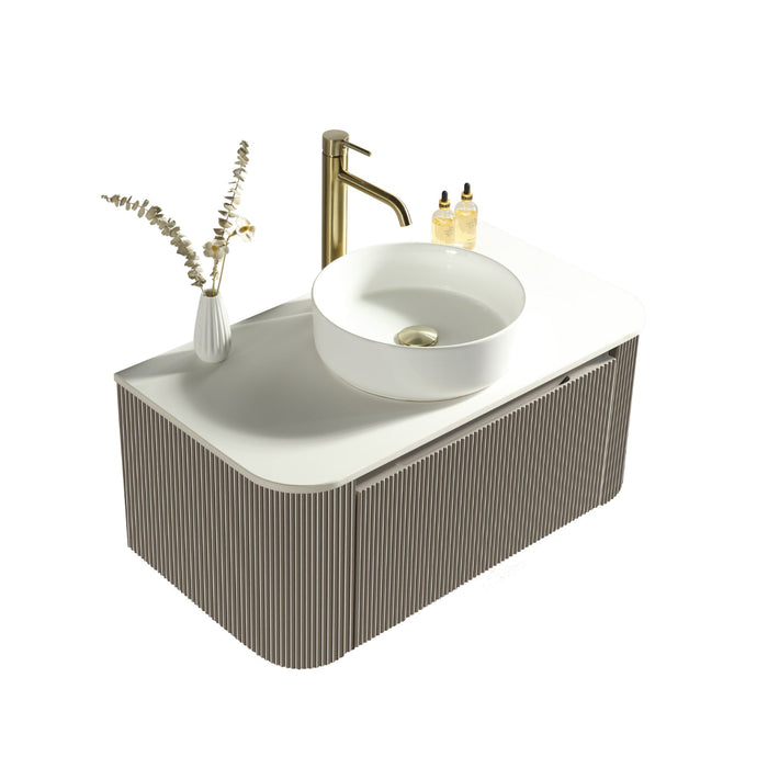 Tailored Flauto 1 Drawer Fluted Wall Hung Curve Corner Vanity Unit with Sintered Stone Countertop