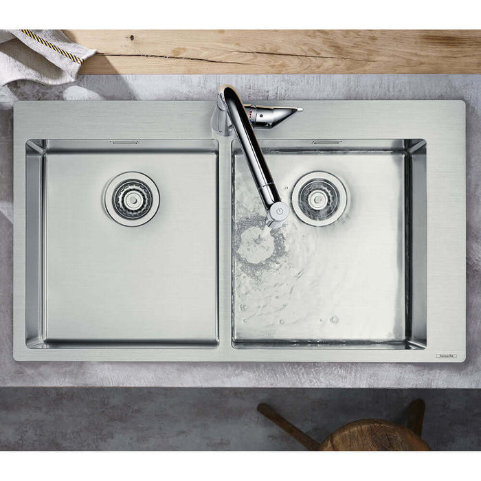 Hansgrohe S71 Double Bowl Kitchen Sink - 865x500mm - Stainless Steel