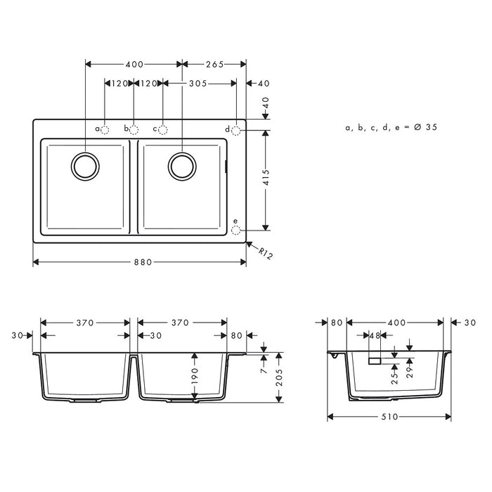 Hansgrohe S51 Double Bowl Granite Composite Kitchen Sink - 880x510mm - Graphite Black