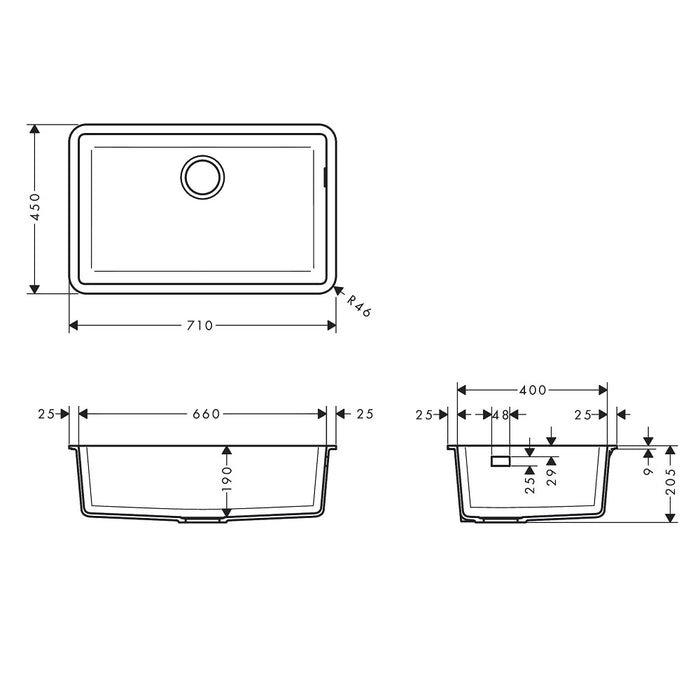 Hansgrohe S51 Granite Composite Undermount Kitchen Sink - Stone Grey