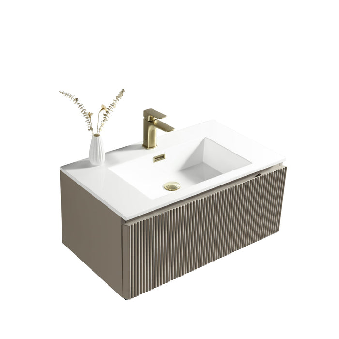 Tailored Flauto 1 Drawer Fluted Wall Hung Vanity Unit with Matt White Basin