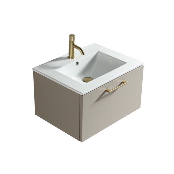 Tailored Piatta 600mm 1 Drawer Wall Hung Vanity Unit with Matt White Basin and Handle