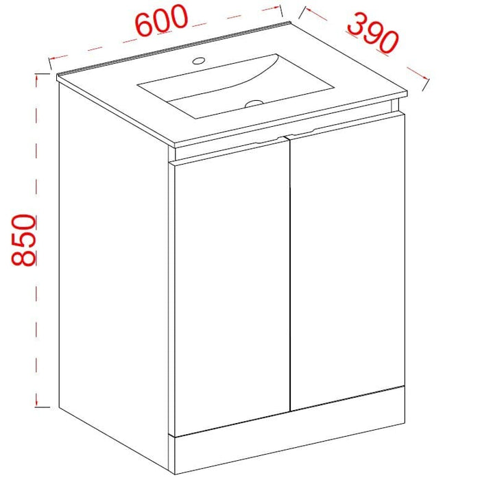 Tailored Plumb Essentials 600mm 2 Door Floorstanding Vanity Unit with Ceramic Basin