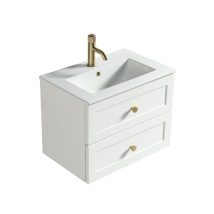 Tailored Bakewell 600mm 2 Drawer Wall Hung Vanity Unit with Ceramic Gloss Basin & Handles