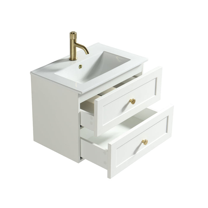 Tailored Bakewell 600mm 2 Drawer Wall Hung Vanity Unit with Ceramic Gloss Basin & Handles