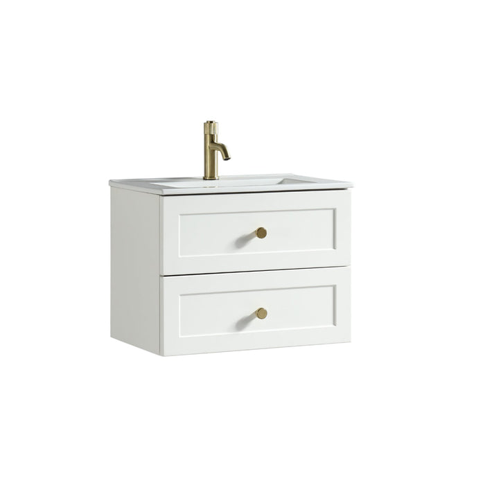 Tailored Bakewell 600mm 2 Drawer Wall Hung Vanity Unit with Ceramic Gloss Basin & Handles