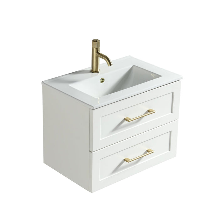 Tailored Bakewell 600mm 2 Drawer Wall Hung Vanity Unit with Ceramic Gloss Basin & Handles