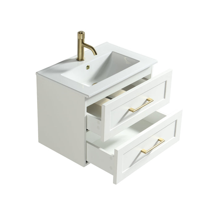 Tailored Bakewell 600mm 2 Drawer Wall Hung Vanity Unit with Ceramic Gloss Basin & Handles