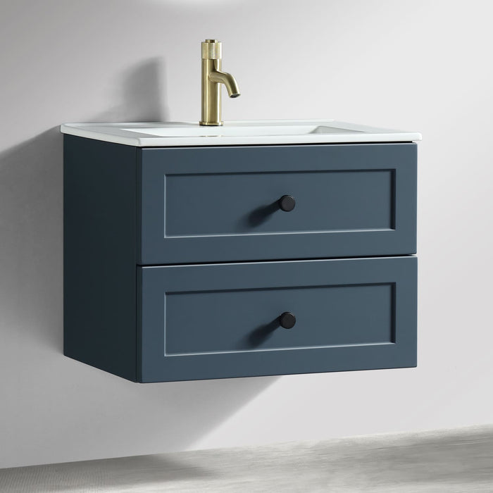 Tailored Bakewell 600mm 2 Drawer Wall Hung Vanity Unit with Ceramic Gloss Basin & Handles