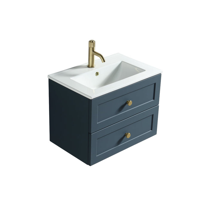 Tailored Bakewell 600mm 2 Drawer Wall Hung Vanity Unit with Ceramic Gloss Basin & Handles