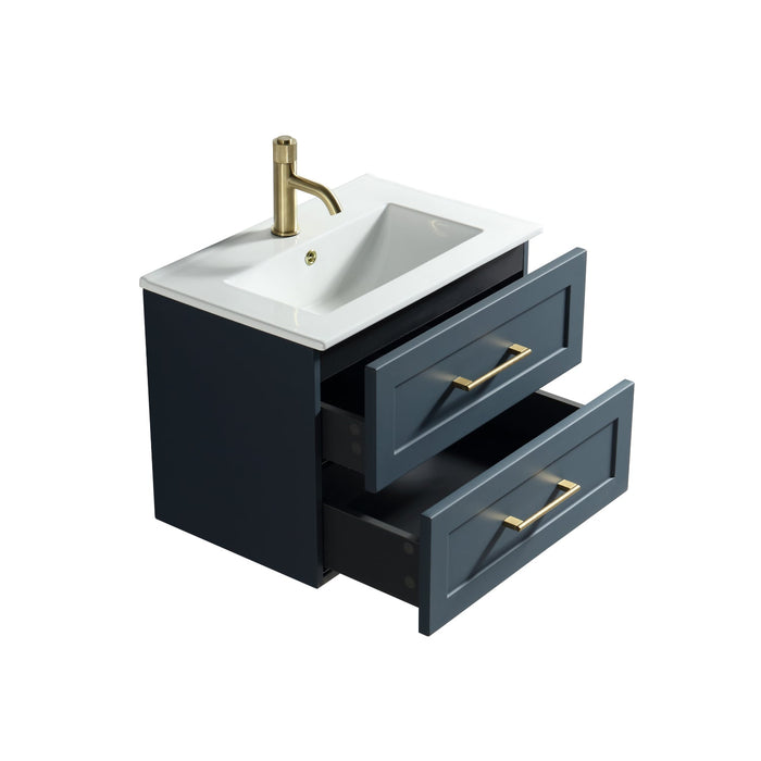 Tailored Bakewell 600mm 2 Drawer Wall Hung Vanity Unit with Ceramic Gloss Basin & Handles