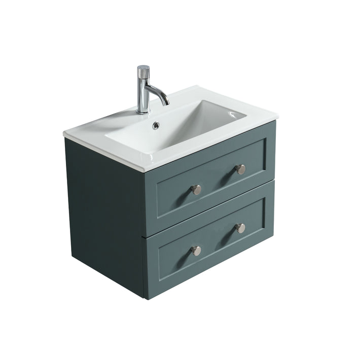 Tailored Bakewell 600mm 2 Drawer Wall Hung Vanity Unit with Ceramic Gloss Basin & Handles