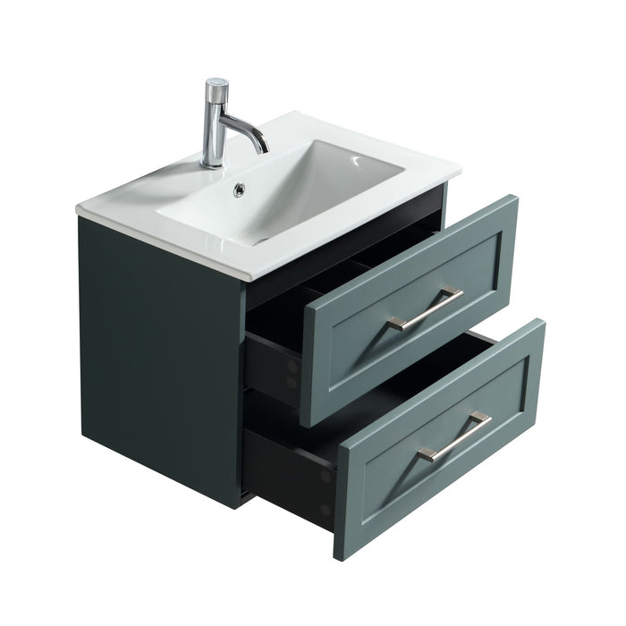 Tailored Bakewell 600mm 2 Drawer Wall Hung Vanity Unit with Ceramic Gloss Basin & Handles