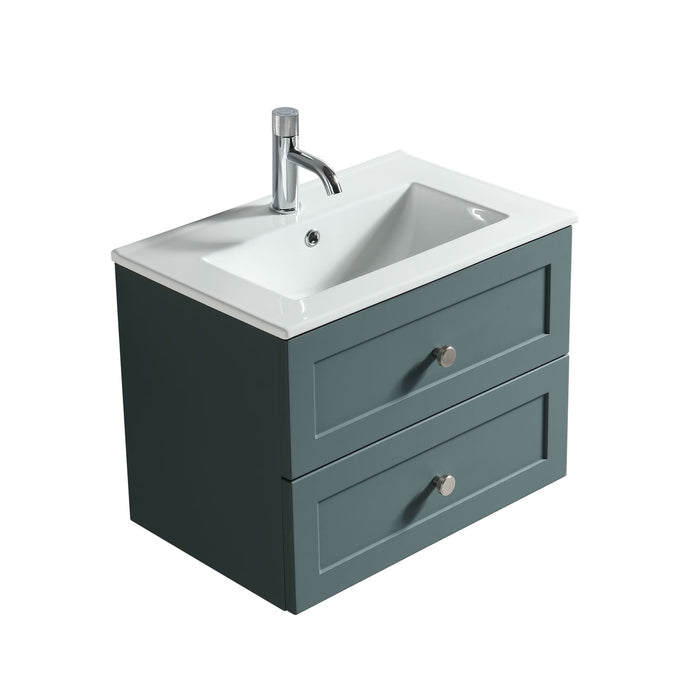 Tailored Bakewell 600mm 2 Drawer Wall Hung Vanity Unit with Ceramic Gloss Basin & Handles
