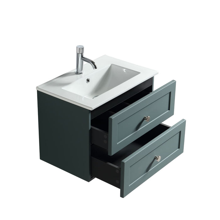 Tailored Bakewell 600mm 2 Drawer Wall Hung Vanity Unit with Ceramic Gloss Basin & Handles
