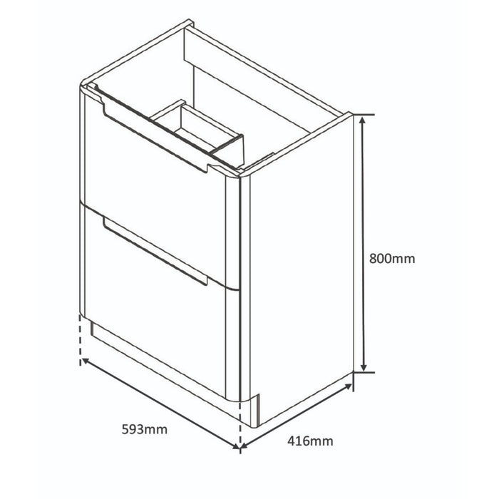 Tailored Monza 600mm 2 Drawer Fluted Floorstanding Vanity Unit with Basin