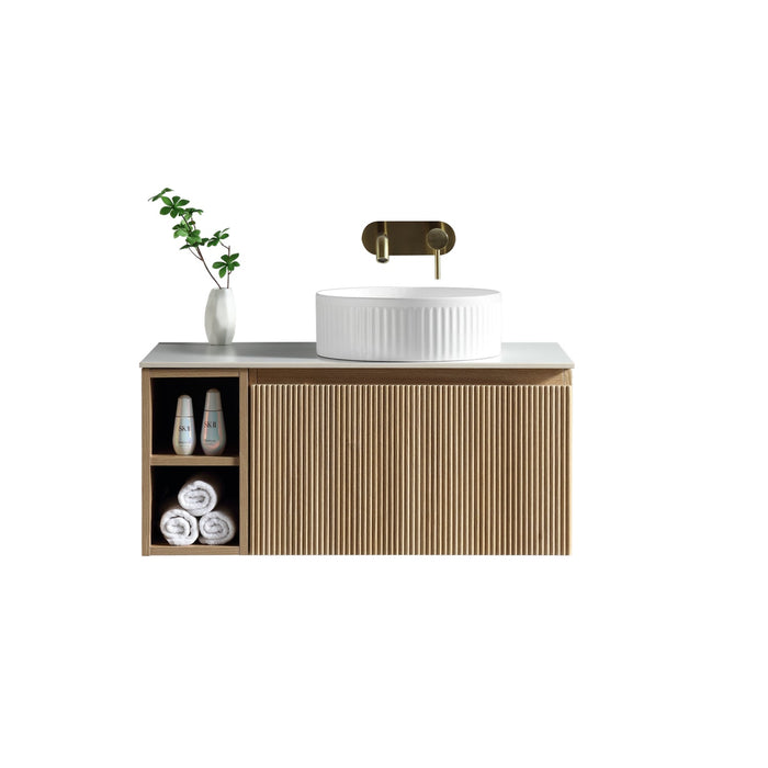 Tailored Flauto 800mm 1 Drawer Wall Hung Vanity Unit with Side Storage Box & Sintered Stone Countertop