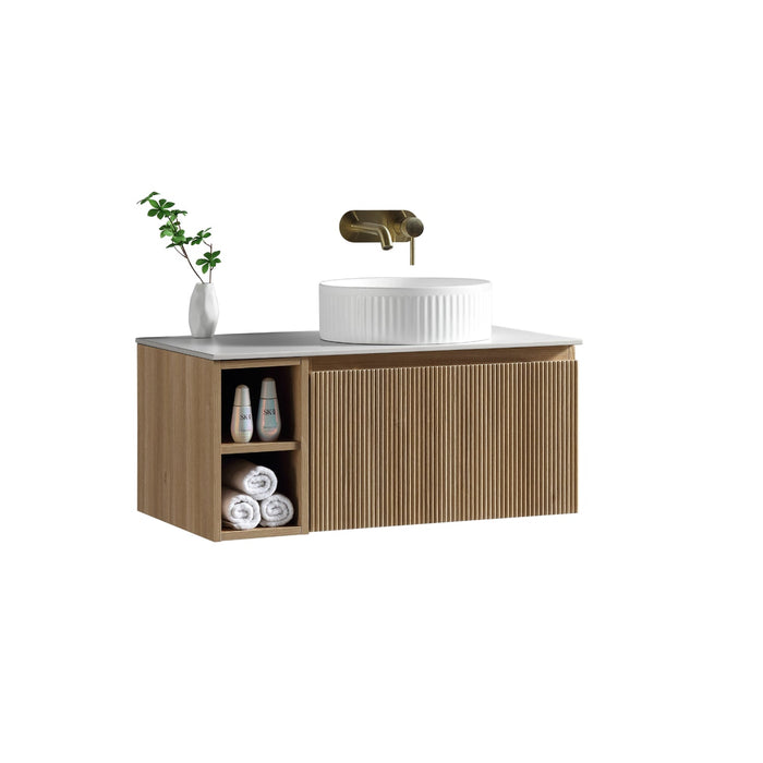 Tailored Flauto 800mm 1 Drawer Wall Hung Vanity Unit with Side Storage Box & Sintered Stone Countertop