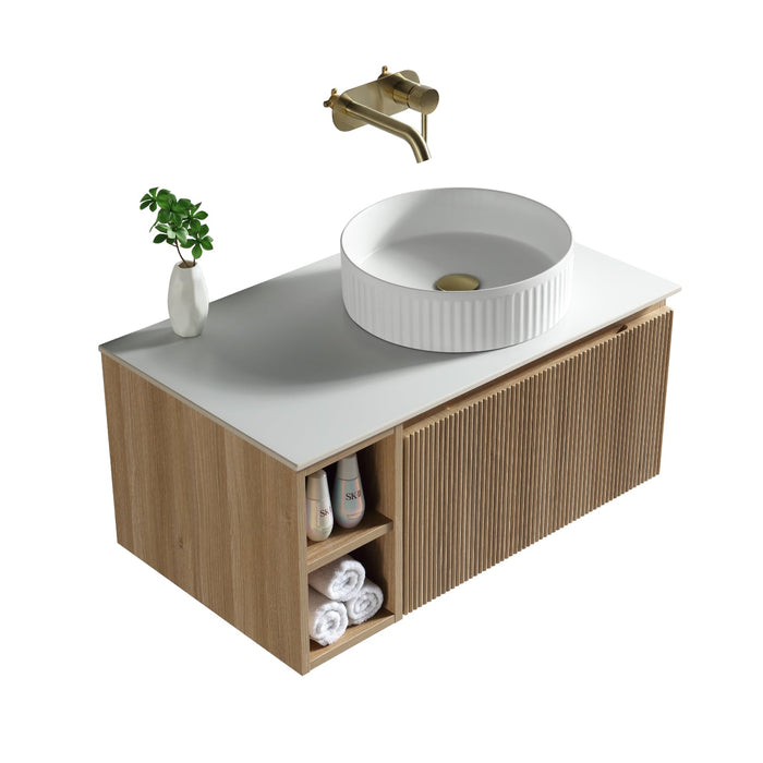 Tailored Flauto 800mm 1 Drawer Wall Hung Vanity Unit with Side Storage Box & Sintered Stone Countertop