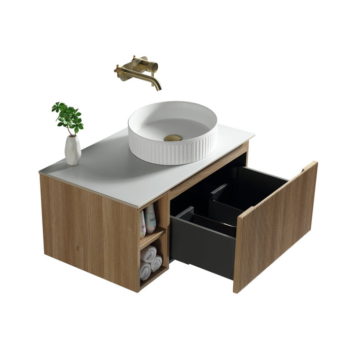 Tailored Flauto 800mm 1 Drawer Wall Hung Vanity Unit with Side Storage Box & Sintered Stone Countertop