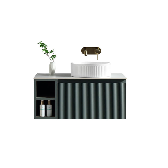 Tailored Flauto 800mm 1 Drawer Wall Hung Vanity Unit with Side Storage Box & Sintered Stone Countertop