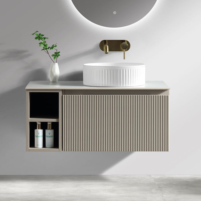 Tailored Flauto 800mm 1 Drawer Wall Hung Vanity Unit with Side Storage Box & Sintered Stone Countertop