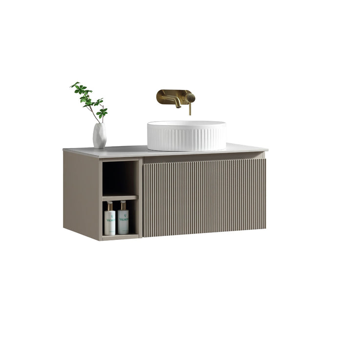 Tailored Flauto 800mm 1 Drawer Wall Hung Vanity Unit with Side Storage Box & Sintered Stone Countertop