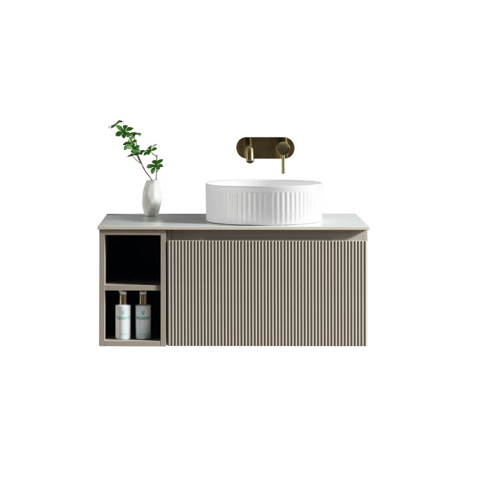 Tailored Flauto 800mm 1 Drawer Wall Hung Vanity Unit with Side Storage Box & Sintered Stone Countertop