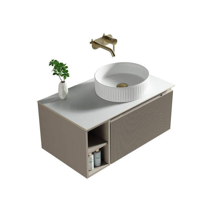 Tailored Flauto 800mm 1 Drawer Wall Hung Vanity Unit with Side Storage Box & Sintered Stone Countertop