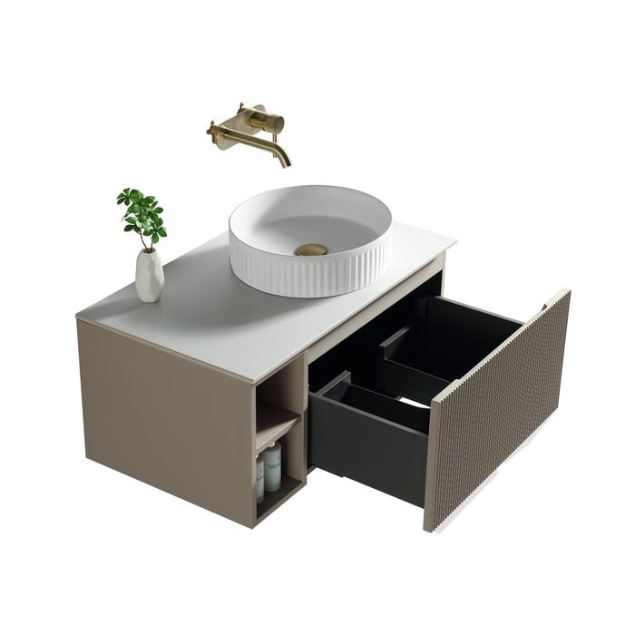 Tailored Flauto 800mm 1 Drawer Wall Hung Vanity Unit with Side Storage Box & Sintered Stone Countertop