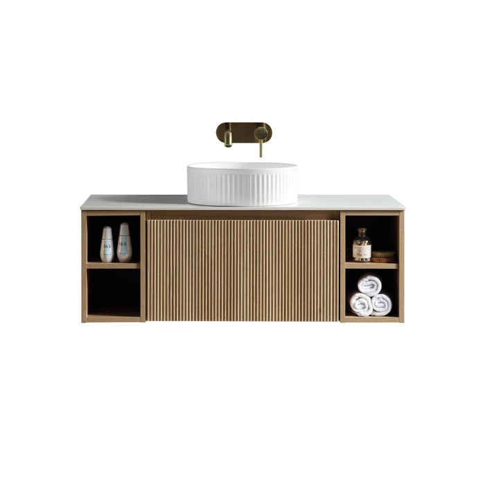 Tailored Flauto 1 Drawer Wall Hung Vanity Unit with 2 Side Storage Boxes & Sintered Stone Countertop