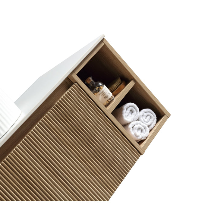 Tailored Flauto 1 Drawer Wall Hung Vanity Unit with 2 Side Storage Boxes & Sintered Stone Countertop