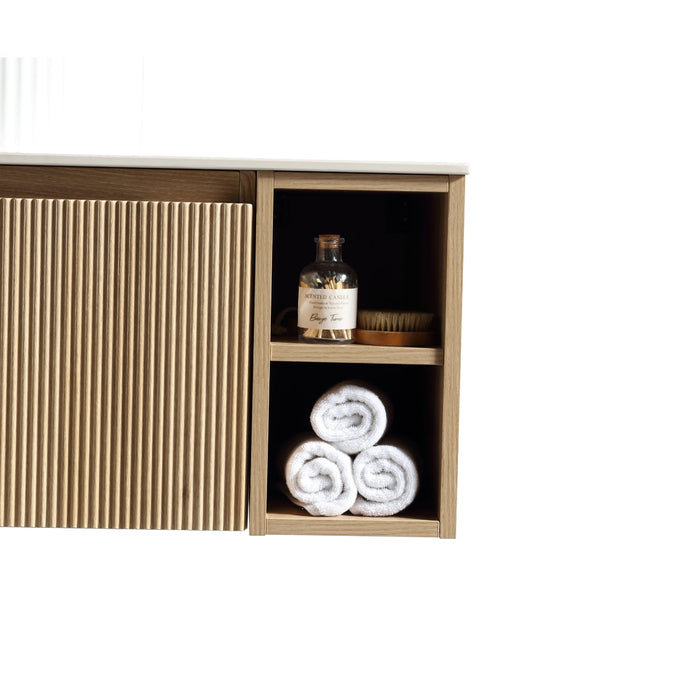 Tailored Flauto 1 Drawer Wall Hung Vanity Unit with 2 Side Storage Boxes & Sintered Stone Countertop