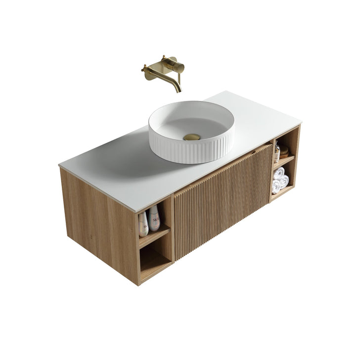 Tailored Flauto 1 Drawer Wall Hung Vanity Unit with 2 Side Storage Boxes & Sintered Stone Countertop
