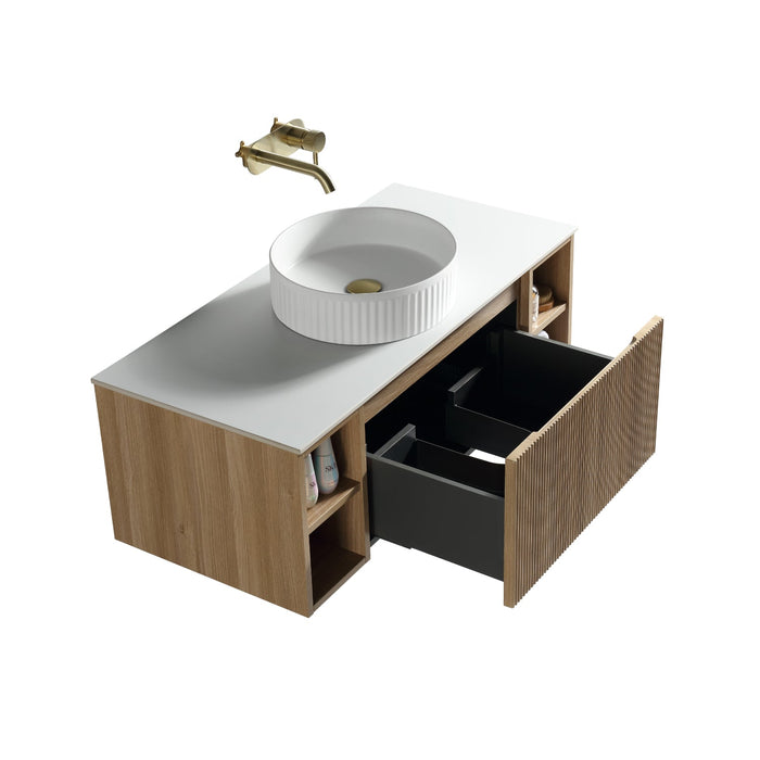 Tailored Flauto 1 Drawer Wall Hung Vanity Unit with 2 Side Storage Boxes & Sintered Stone Countertop