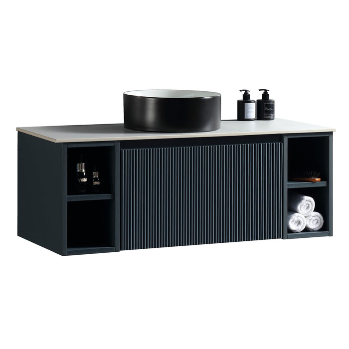 Tailored Flauto 1 Drawer Wall Hung Vanity Unit with 2 Side Storage Boxes & Sintered Stone Countertop
