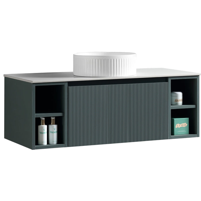 Tailored Flauto 1 Drawer Wall Hung Vanity Unit with 2 Side Storage Boxes & Sintered Stone Countertop