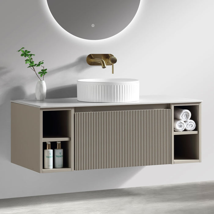 Tailored Flauto 1 Drawer Wall Hung Vanity Unit with 2 Side Storage Boxes & Sintered Stone Countertop