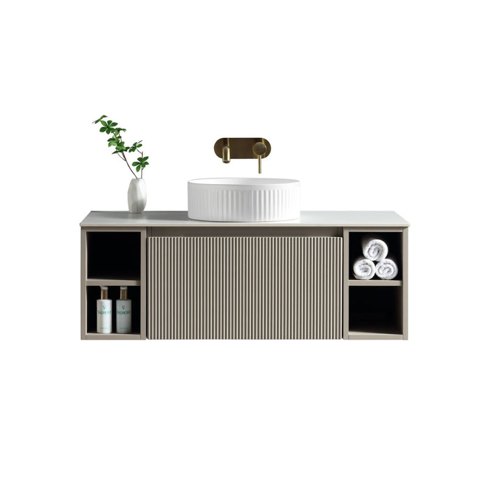 Tailored Flauto 1 Drawer Wall Hung Vanity Unit with 2 Side Storage Boxes & Sintered Stone Countertop