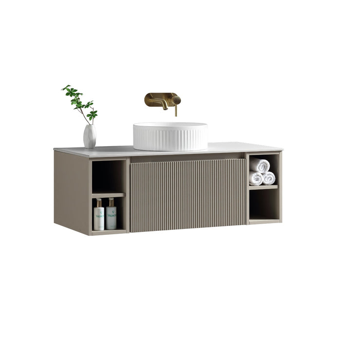Tailored Flauto 1 Drawer Wall Hung Vanity Unit with 2 Side Storage Boxes & Sintered Stone Countertop