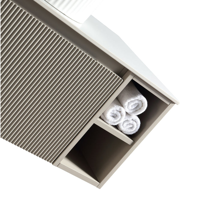 Tailored Flauto 1 Drawer Wall Hung Vanity Unit with 2 Side Storage Boxes & Sintered Stone Countertop