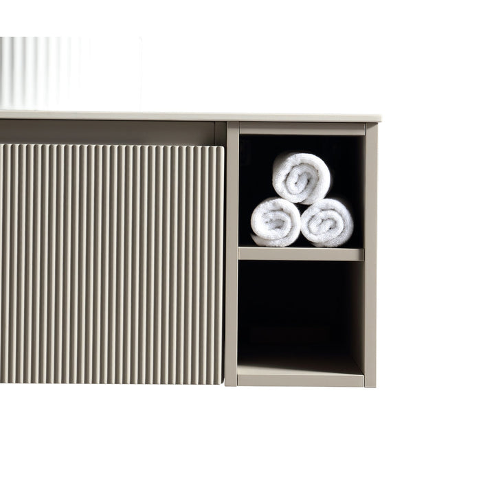 Tailored Flauto 1 Drawer Wall Hung Vanity Unit with 2 Side Storage Boxes & Sintered Stone Countertop