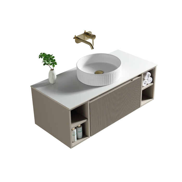 Tailored Flauto 1 Drawer Wall Hung Vanity Unit with 2 Side Storage Boxes & Sintered Stone Countertop