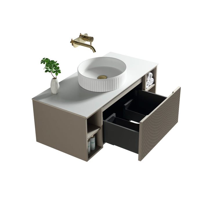 Tailored Flauto 1 Drawer Wall Hung Vanity Unit with 2 Side Storage Boxes & Sintered Stone Countertop