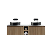Tailored Flauto 1400mm 2 Drawer Wall Hung Double Vanity Unit with Storage Box & Sintered Stone Countertop
