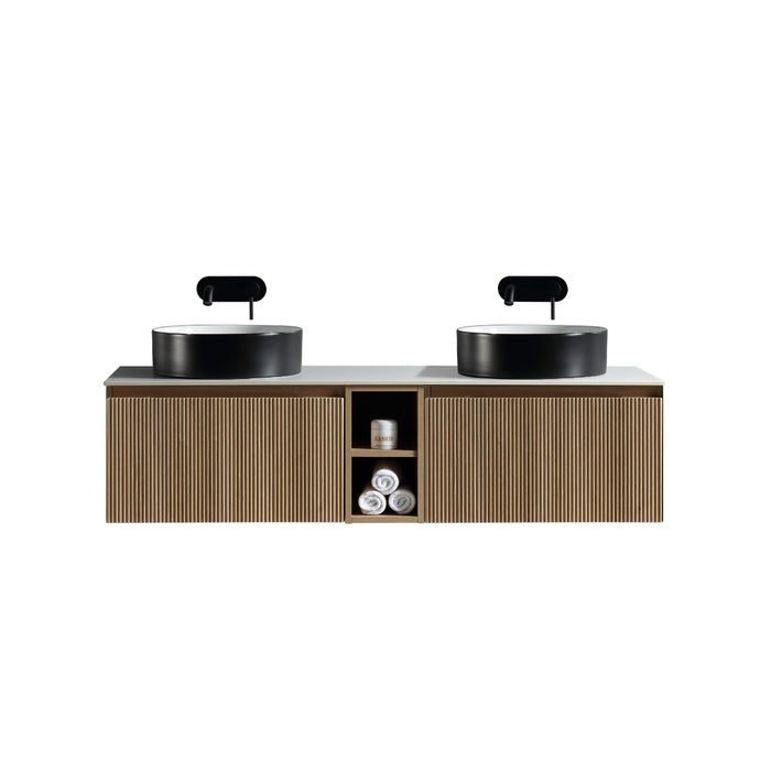Tailored Flauto 1400mm 2 Drawer Wall Hung Double Vanity Unit with Storage Box & Sintered Stone Countertop