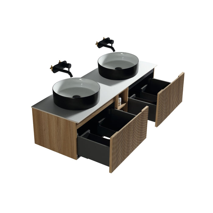 Tailored Flauto 1400mm 2 Drawer Wall Hung Double Vanity Unit with Storage Box & Sintered Stone Countertop